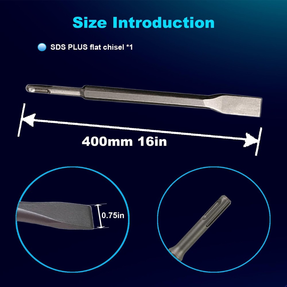 16-Inch SDS Plus Chisel, 3/4 Inch Flat Chisel with Sds Plus Shank Ideal for C...