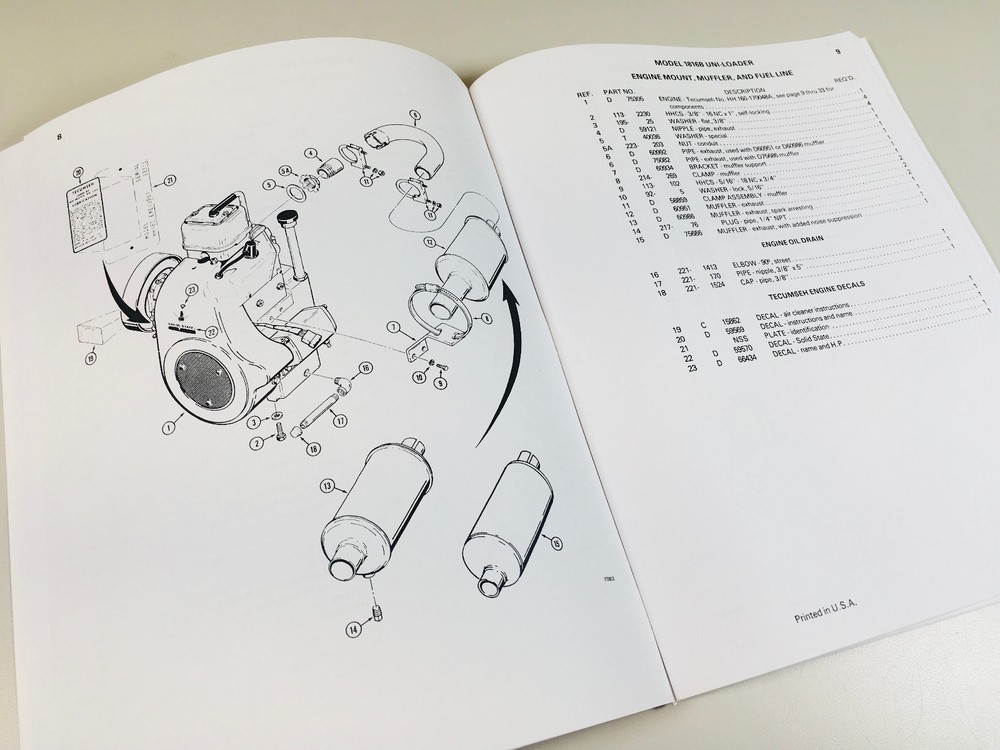 J I Case 1816B Uni Loader Parts Manual Catalog Skid Steer Assembly Exploded View