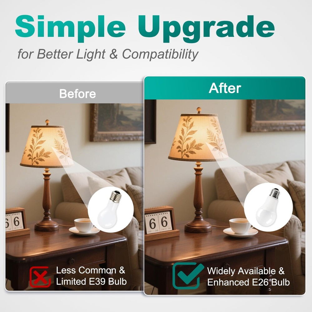 DiCUNO E39 to E26 Socket Converter, Ceramic Mogul 1-Pack, Silver