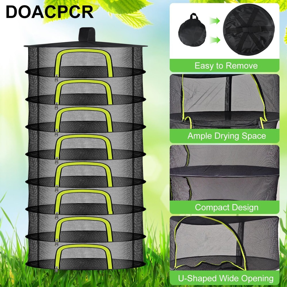 8 Layer Herb Drying Rack Hanging Mesh Foldable Grass U-Shaped Zipper 23.62 Inch