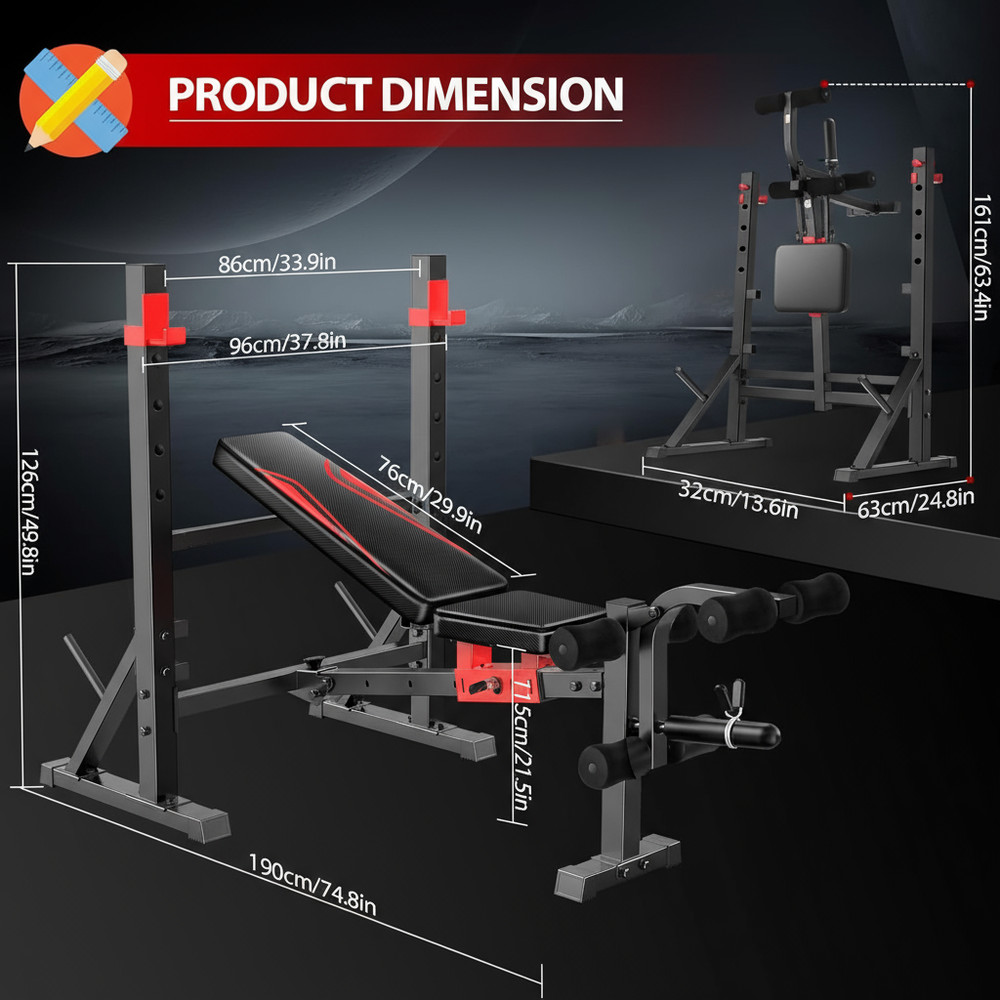 900LBS Weight Bench Set Multi-Purpose Foldable Workout Bench with Squat Rack /*