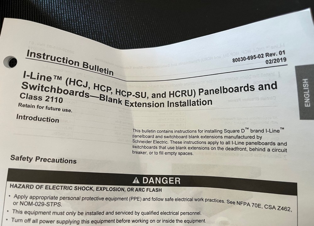 Square D HLW1BL Blanks Inline Panel Board Schneider Electric
