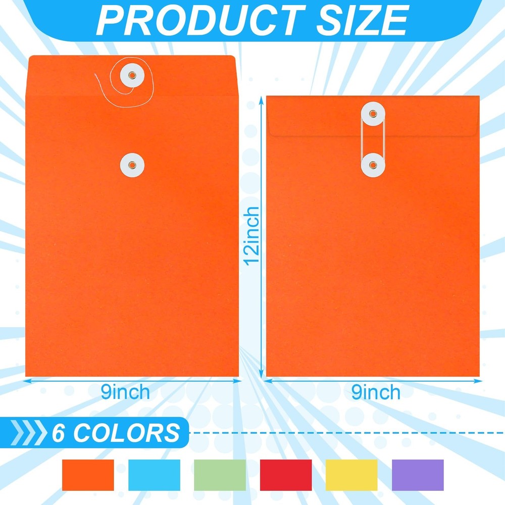 100 Pcs Interoffice Envelopes with String Tie Closure and Button 9 x 12 Inche...