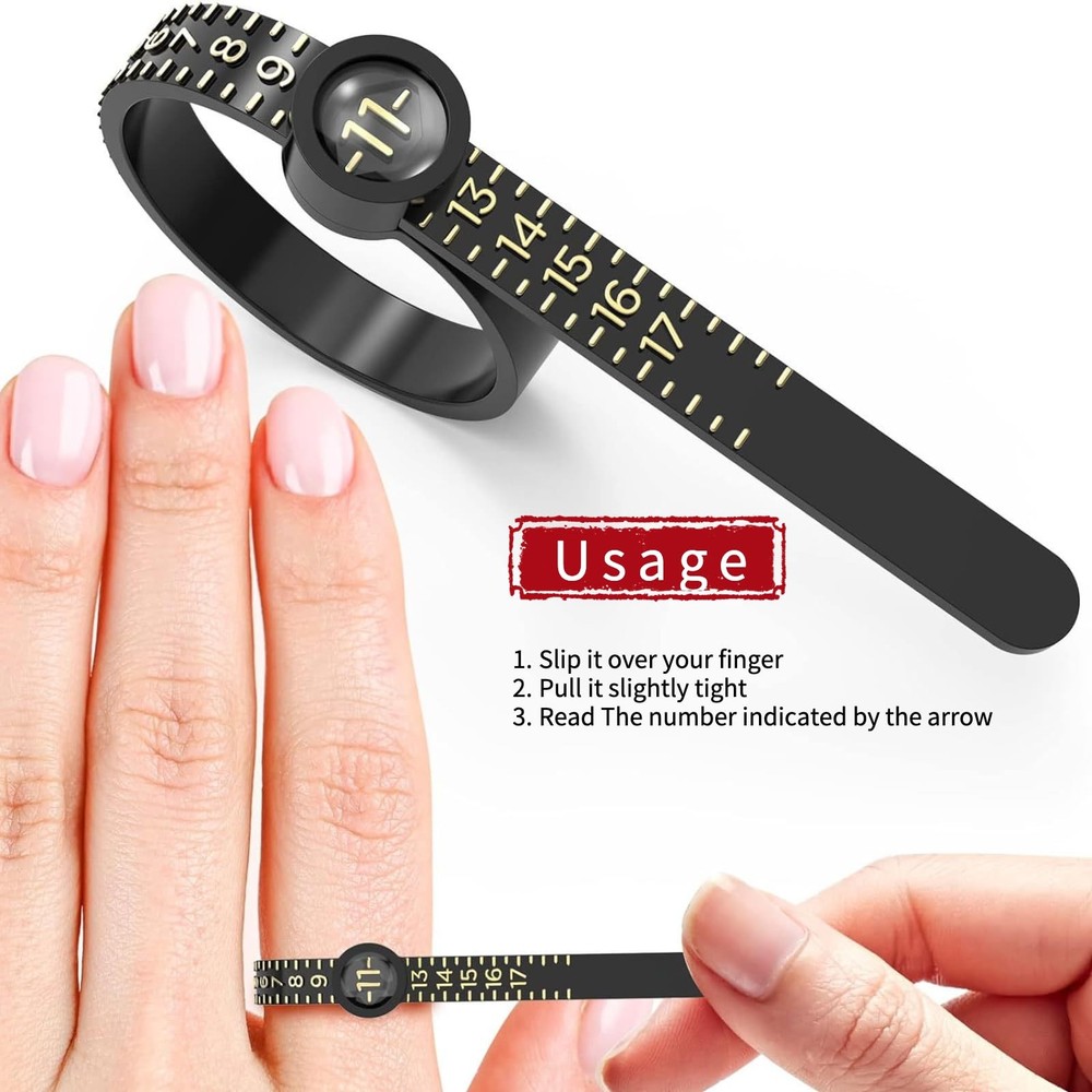 2 Pcs Ring Sizer Measuring Tool, Reusable Finger Size Ruler with black, white