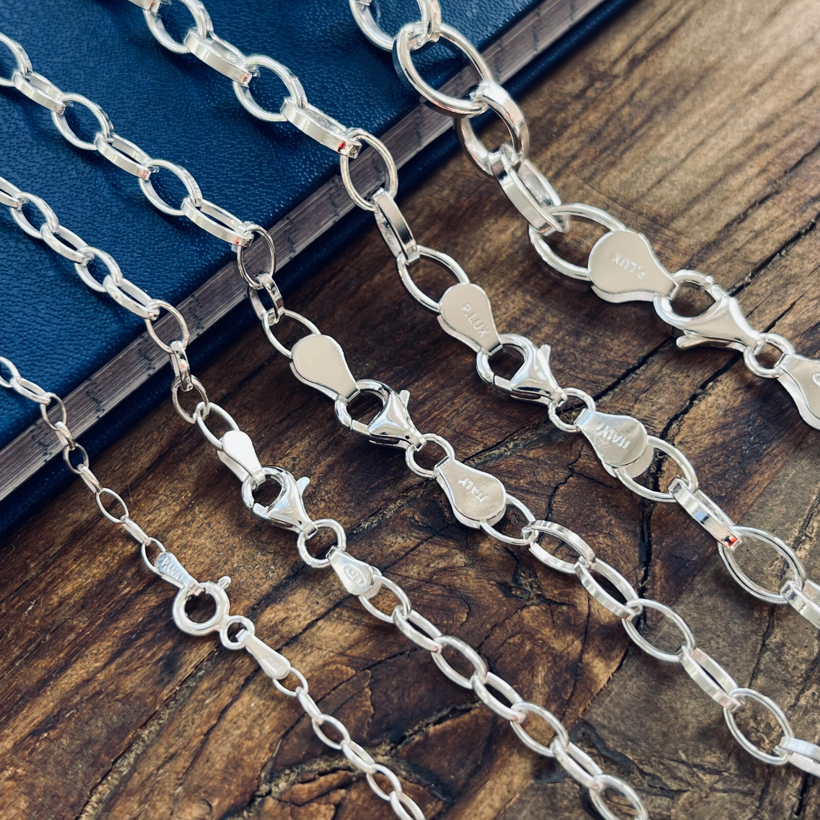 Real Solid 925 Sterling Silver Romy Rolo Oval Link Chain Necklace Made in Italy