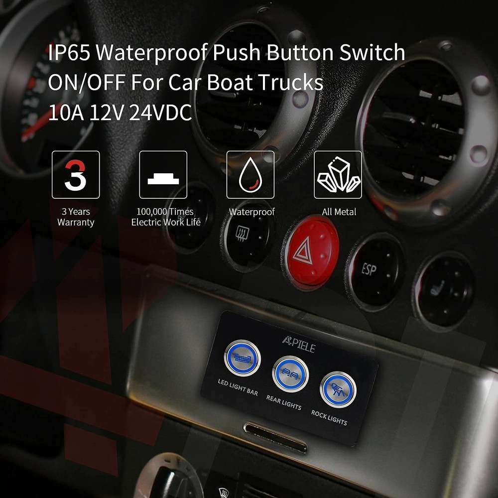 Rock Lights Switch ON Off Rocker Toggle Push Button Switch SPST Stainless Ste...