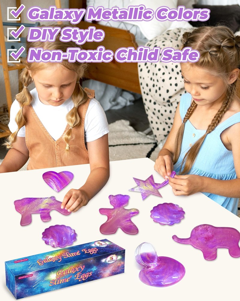 5 Pack Prefilled Easter Eggs Galaxy Slime Toys, Teens Easters Basket Stuffers...