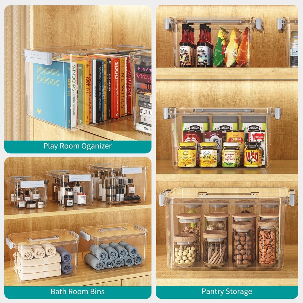 Plastic Storage Bins with Lids Stackable organization and Storage Containers ...