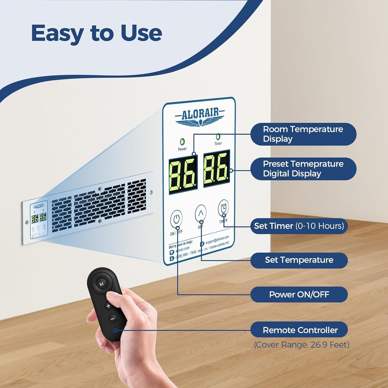 ALORAIR Electric Kickspace Heater 4520BTU Toe Kick Embedded w/Thermostat & Timer