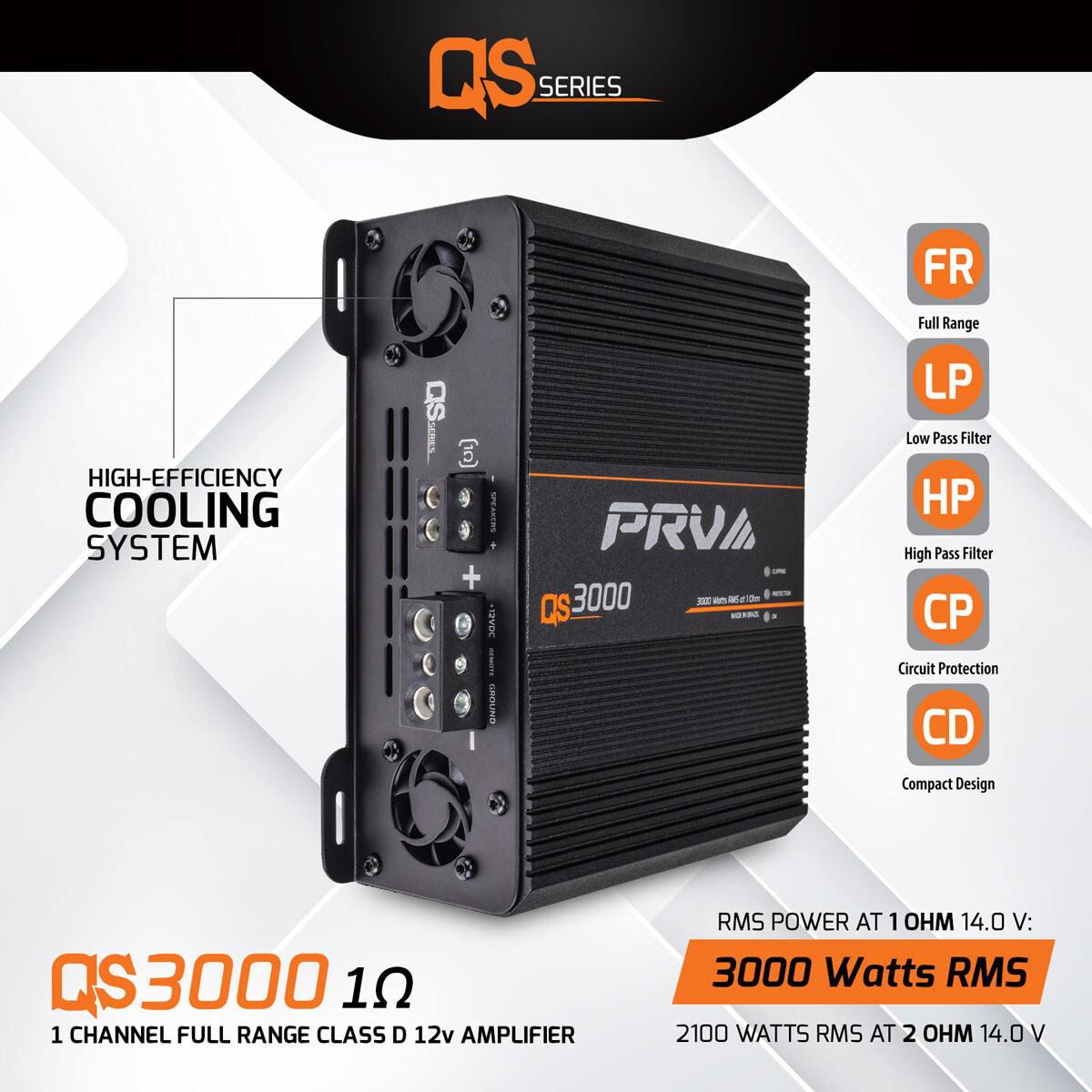 PRV Audio QS3000 1 Ohm Full Range Digital Car Amplifier 3000 Watts Compact 3k
