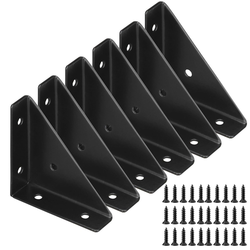 6-Pack Black Bed Corner Support Hidden Triangular Bracket Fastener Steel