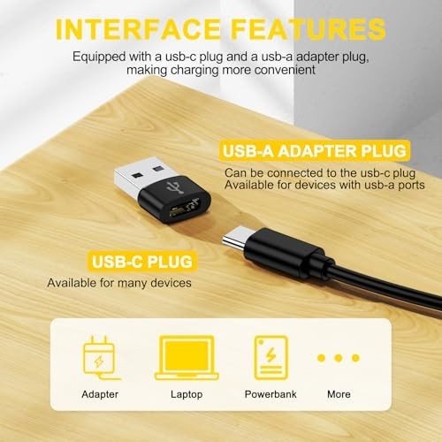 USB Type C Charger for Smartwatches - 3.3FT Replacement Cable & USB-A Adapter (2
