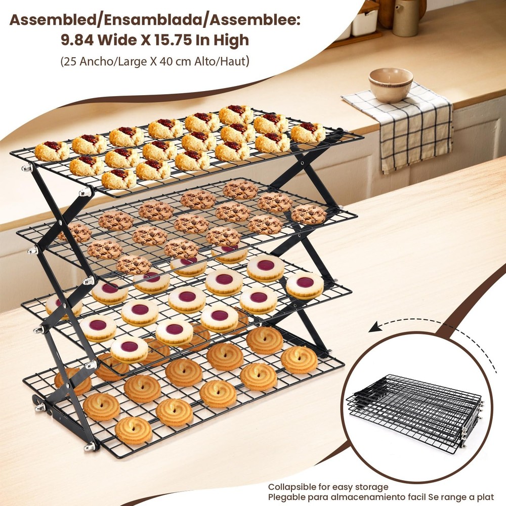 2/3/4-Tier collapsible cooling rack for baking,Folding Cooling Grid,Adjustabl...