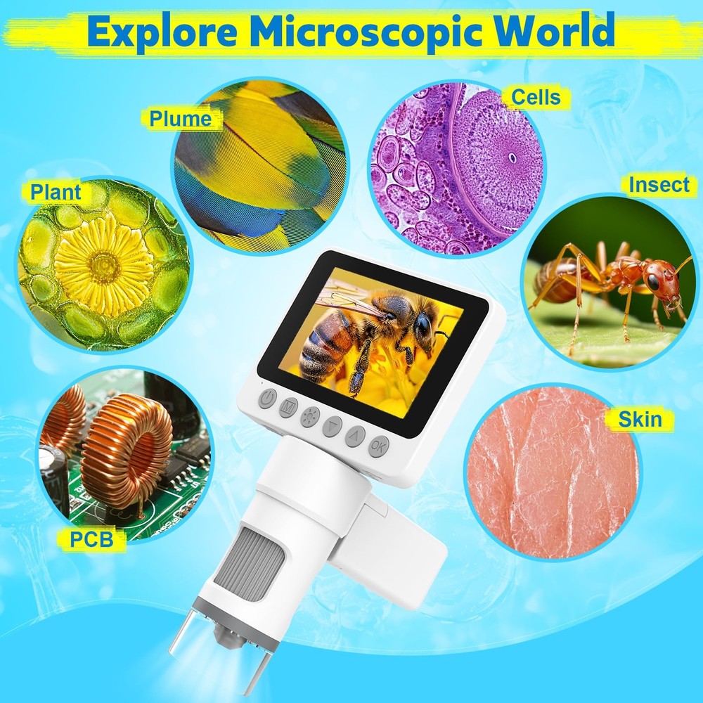 Portable Digital Handheld Microscope for Kids - 1000X Microscopes with White