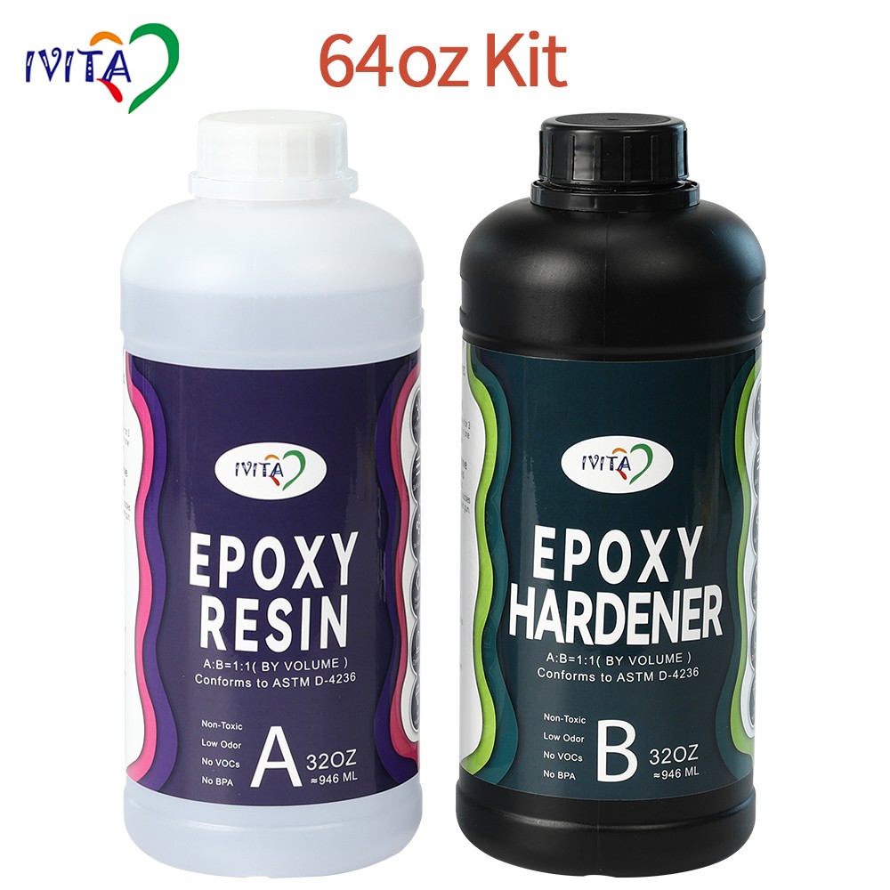 IVITA 1:1 64oz kit Epoxy Resin Casting Self-Leveling Crystal Clear Bubble-Free