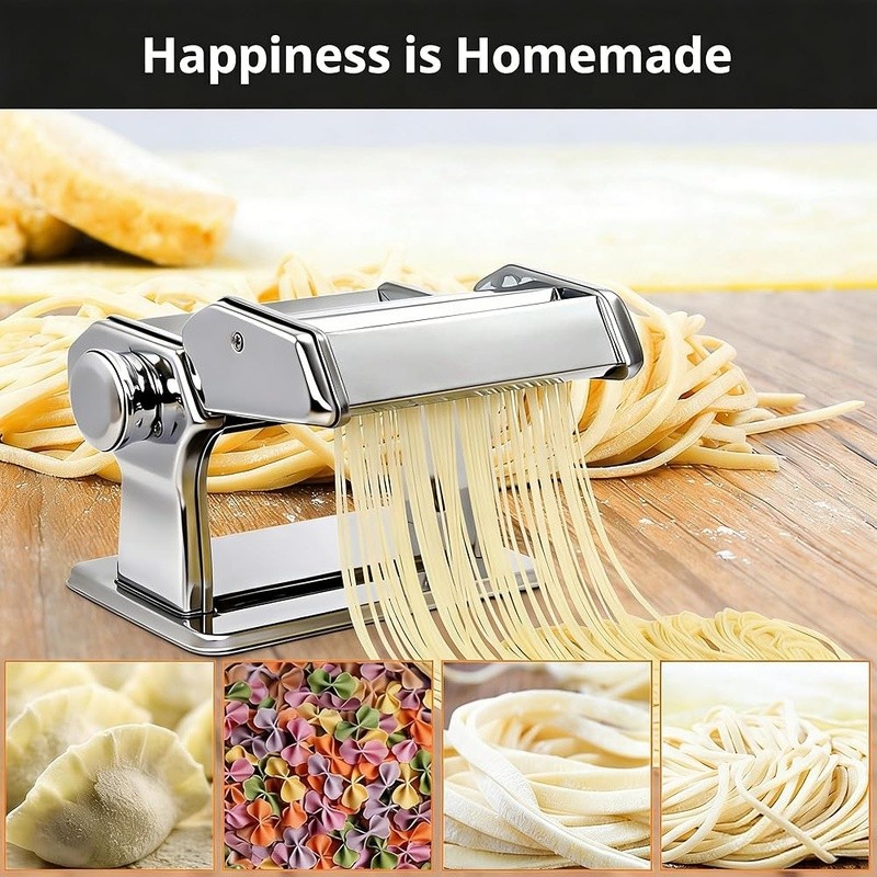 Manual Pasta Maker Stainless Steel Adjustable Roller Cutter 9 Thickness Settings