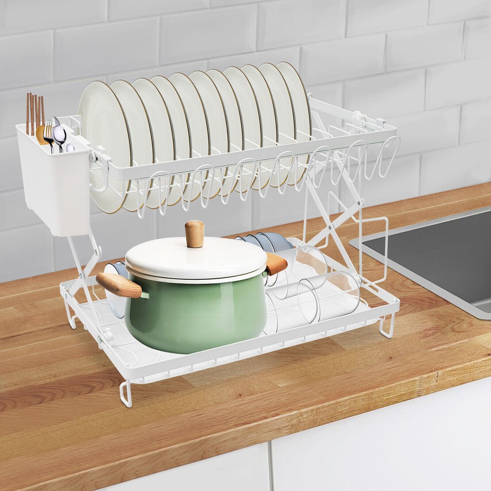 2 Tier Dish Drying Rack for Kitchen, Foldable Dish Drying Rack, Dish Drying Rack