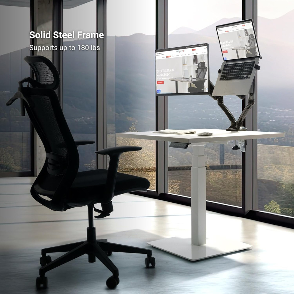 Adjustable Mini Ryzer Square Table Desk 30"x30" - Black Frame, Gray Oak