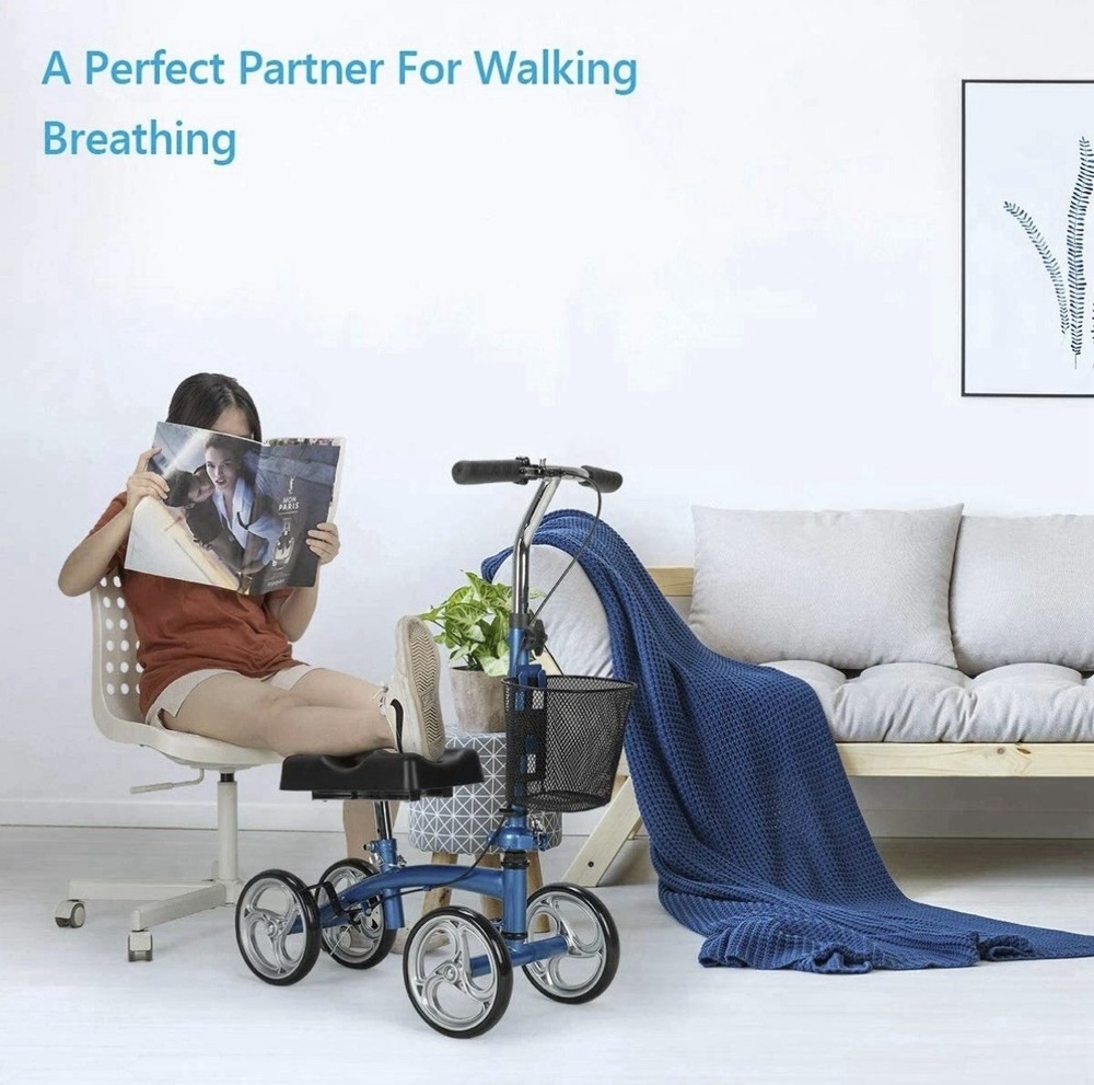 OasisSpace Knee Walker Scooter Blue w/ Basket Steerable