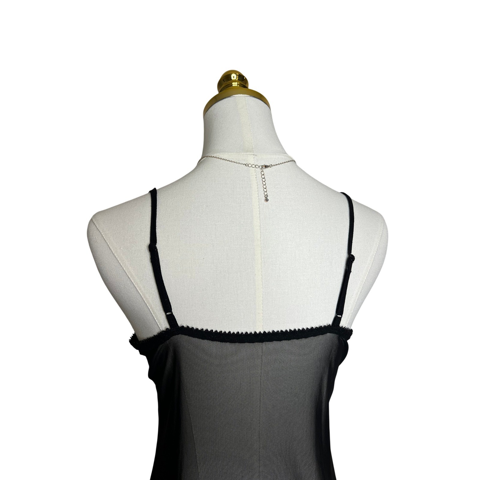 Vintage Style Black Mesh Babydoll Chemise Satin Trim Rosette Bow Lingerie Slip