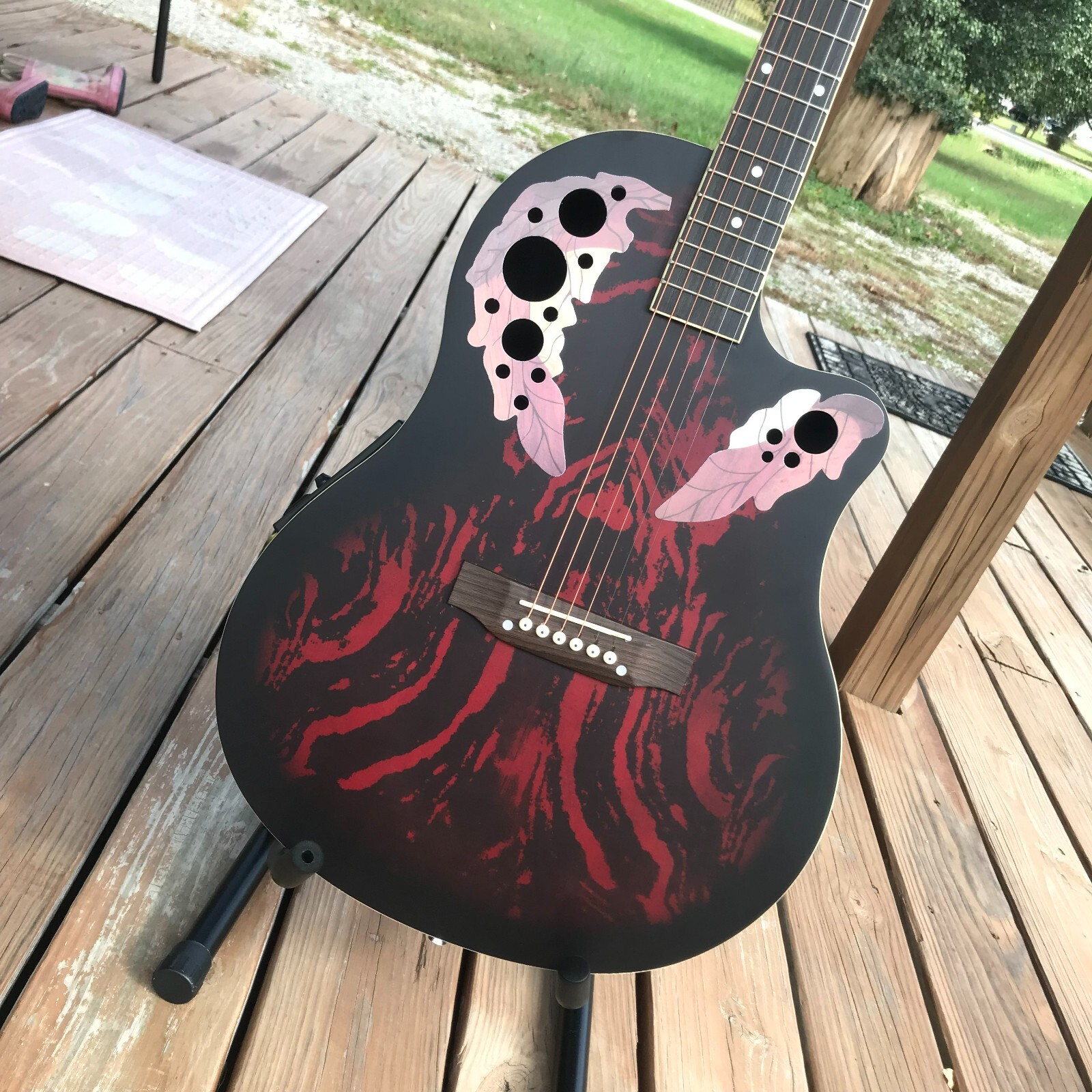 Red Acoustic Electric Guitar, Full Size with Cutaway, Round ABS Back, Gig Bag