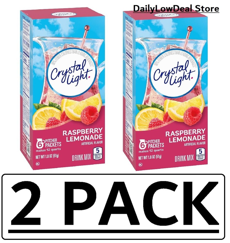 2 PACK - Crystal Light Raspberry Lemonade Drink Mix Pitcher Pack 1.8 oz EACH