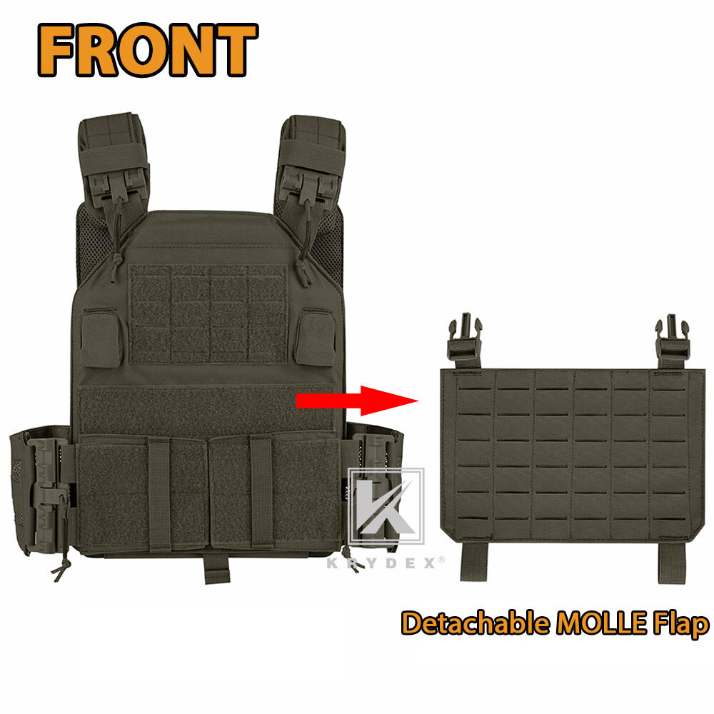 KRYDEX Plate Carrier Tactical Vest Quick Release & Laser Cut MOLLE Panel w/ Clip