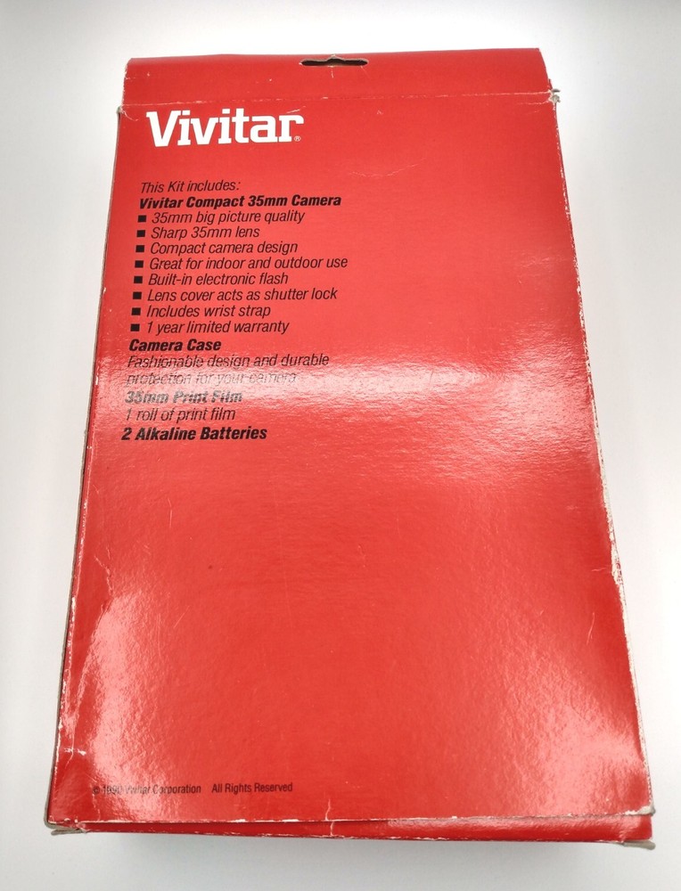 Vivitar 1990 35mm Point And Shoot Camera with Soft Case, Manual, Box UNTESTED