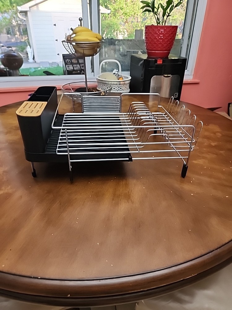 Aluminum Dish Drying Rack Black Silver Expandable