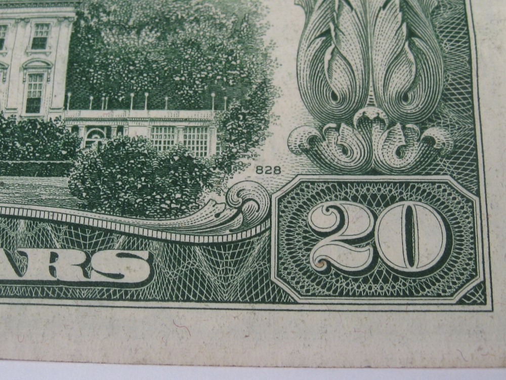 ERROR Note:1950-A $20 FRN w/ Missing Serial Numbers - Print over Foreign Object.