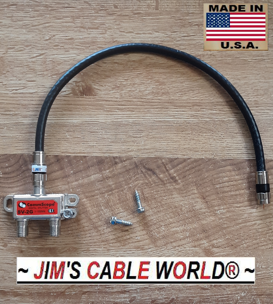1' Ft JIMS CABLE WORLD Coaxial Cable Plus 2 Way Commscope Digital Cable Splitter