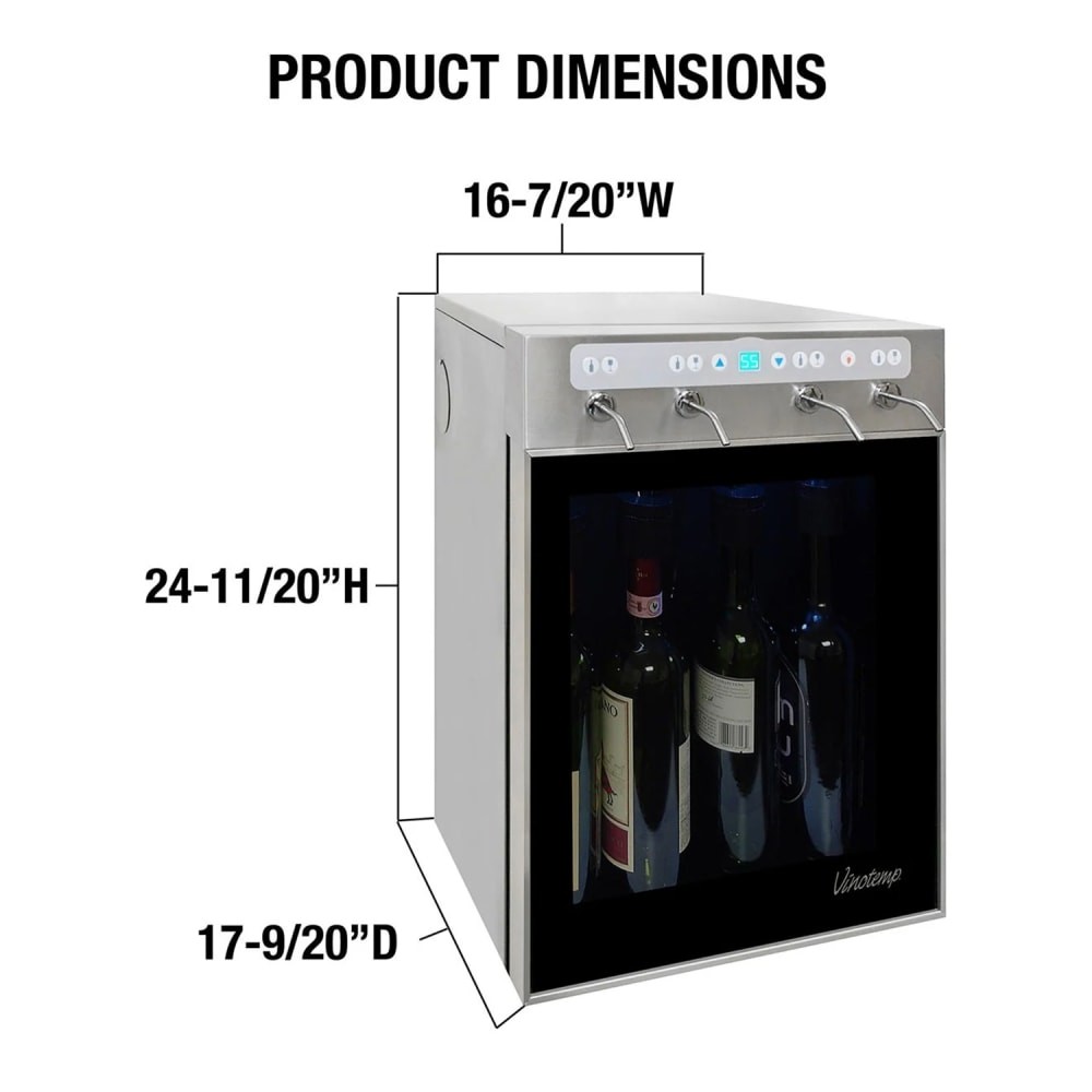Vinotemp Four-Bottle Wine Dispenser Stainless Steel VT-Winedisp4 SS