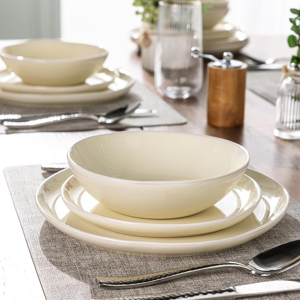 Ceramic Dinnerware Sets,Handmade Reactive Glaze Stoneware Plates & Bowls