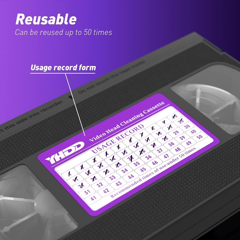 Dry Type VCR Head Cleaner Tape - Safe, Reusable Solution for VHS Playback