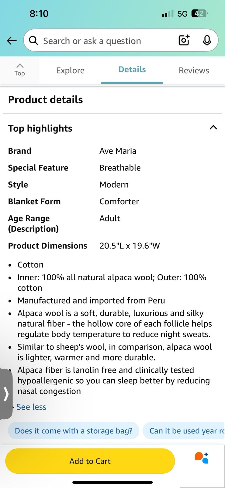 Down Alternative Duvet Comforter 100% Peruvian Alpaca