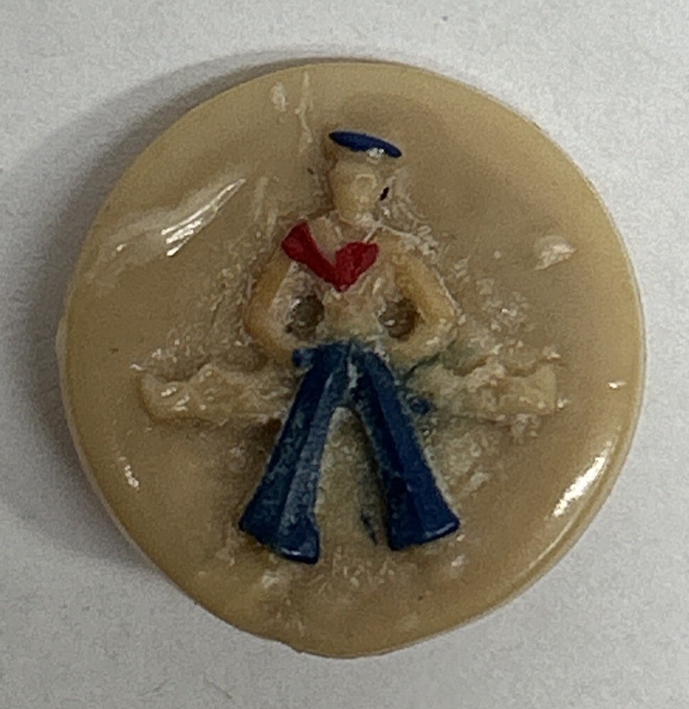 Vintage Celluloid Early Plastic Tan Sewing Button Sailor