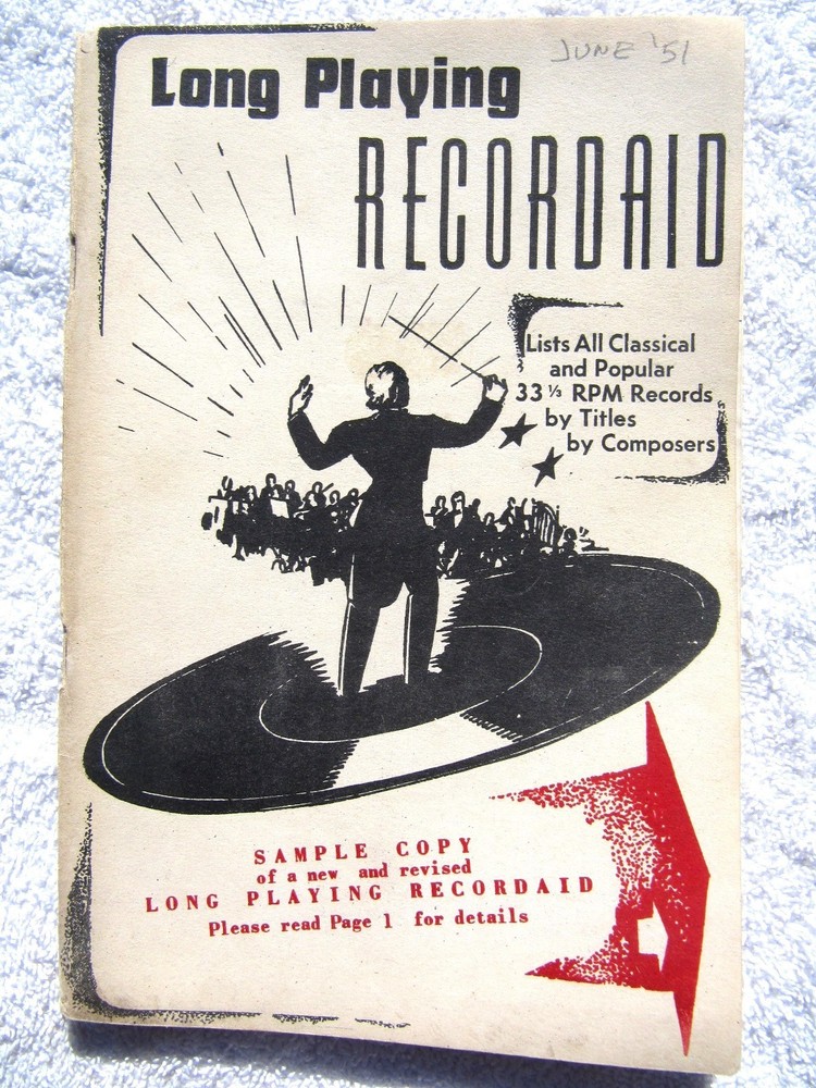 LONG PLAYING RECORDAID Sample Copy June 1951 Record Catalog Classical Popular