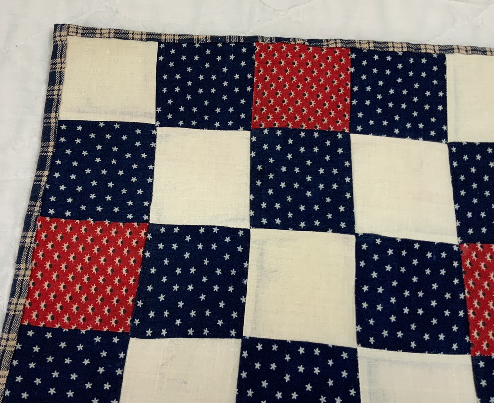 Vintage/Antique Patchwork Quilt Table Topper, Nine Patch, Early Calico Prints