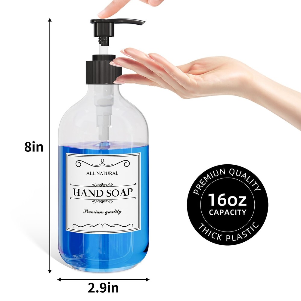 2PCS Clear Dish Soap Dispenser for Kitchen with Rust Proof Pump (16 Oz), Prem...