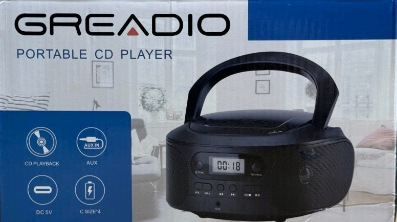 Greadio CD Boombox Player with AUX Input, Portable Boombox Player, *Programmable