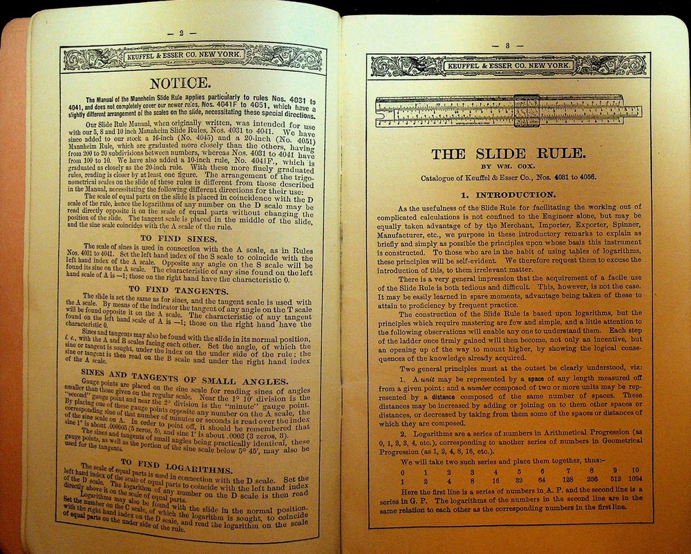 Mannheim & Duplex Slide Rules Complete Manual Keuffel & Esser 1917