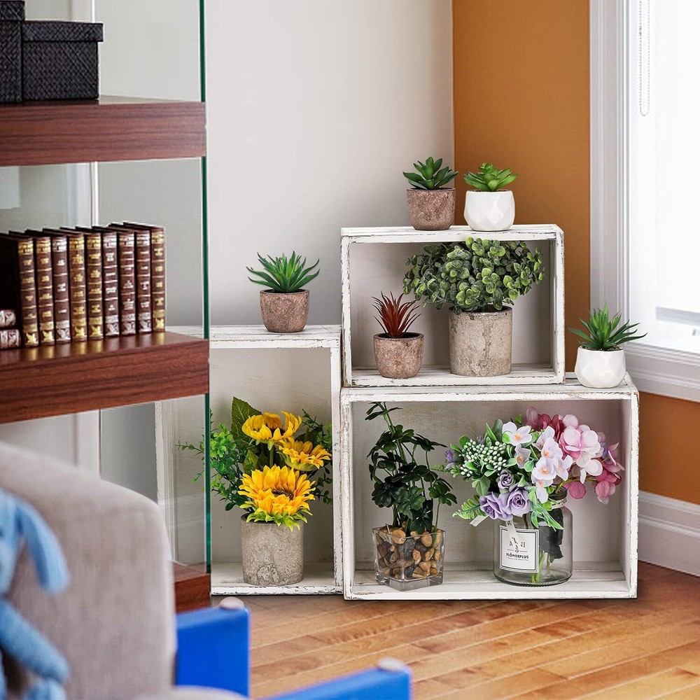 AVLA 3 Pack Wooden Storage Crates, Rustic Nesting Container Bin with...