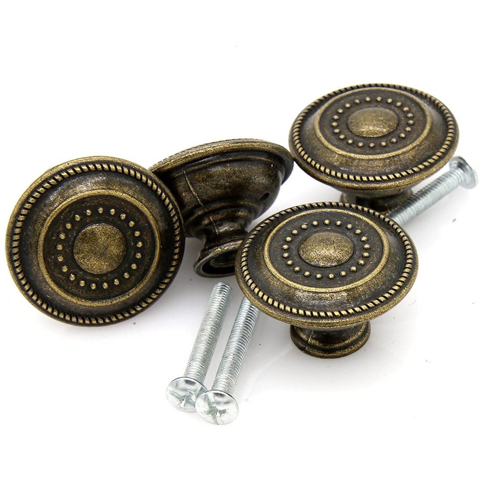 LXZ 8 PCs Vintage Antique Brass Knobs Handles - Drawer Knob Pulls with Emboss...