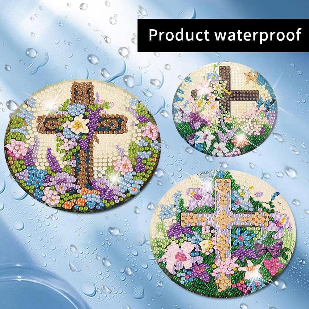 8 Pcs Diamond Art Coasters Kits for Adults - Christ Cross Diamond Painting Coast