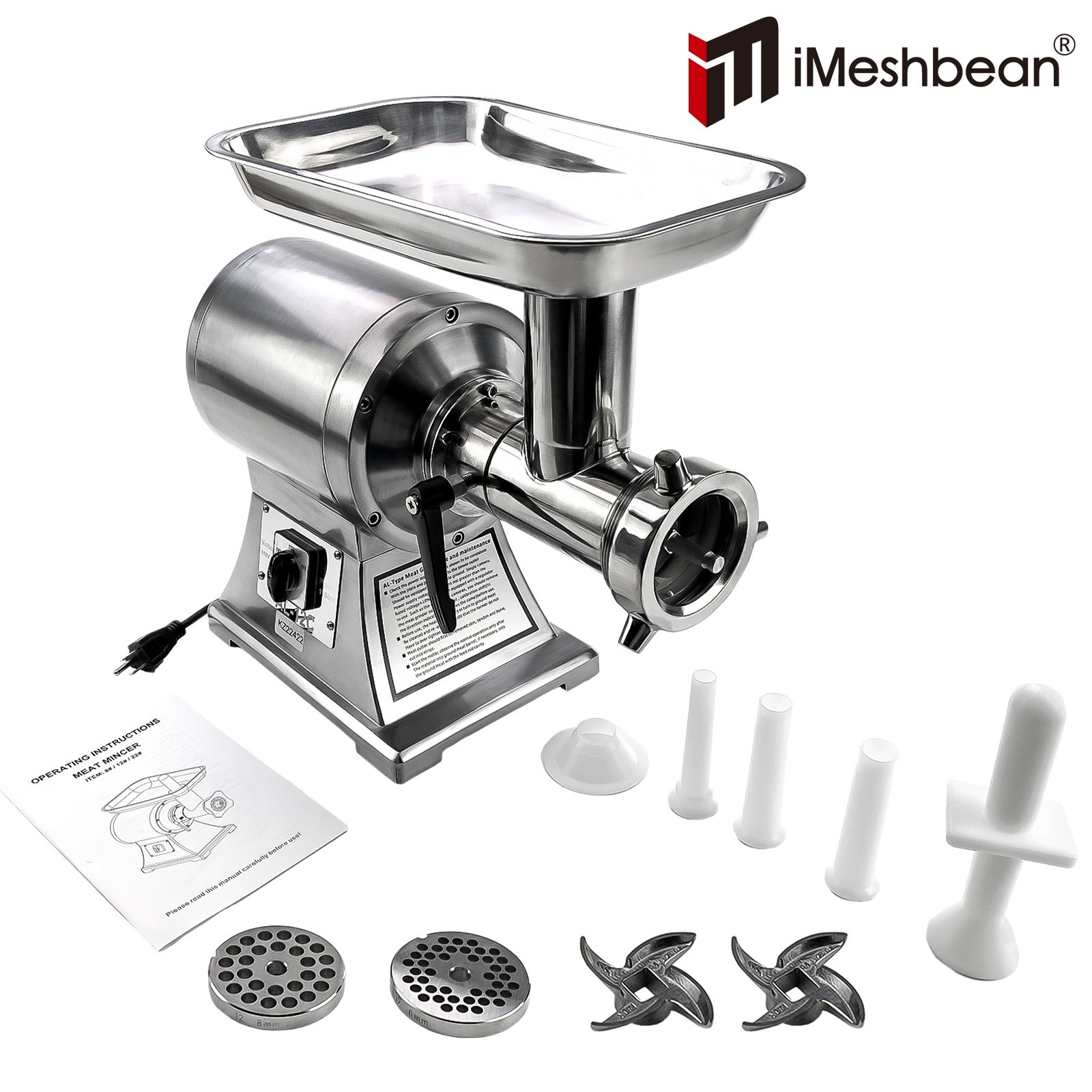 1.5HP Commercial Electric Meat Grinder 1100W Stainless Steel 550lbs/h Heavy Duty