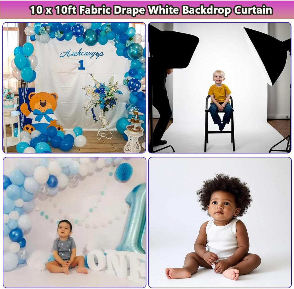 Photo Backdrop White 10 x 10ft, White Backdrop for Photoshoot, Solid White Ph...