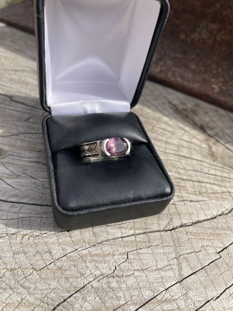 Handmade And Engraved Silver Ring With Zircon Size 9