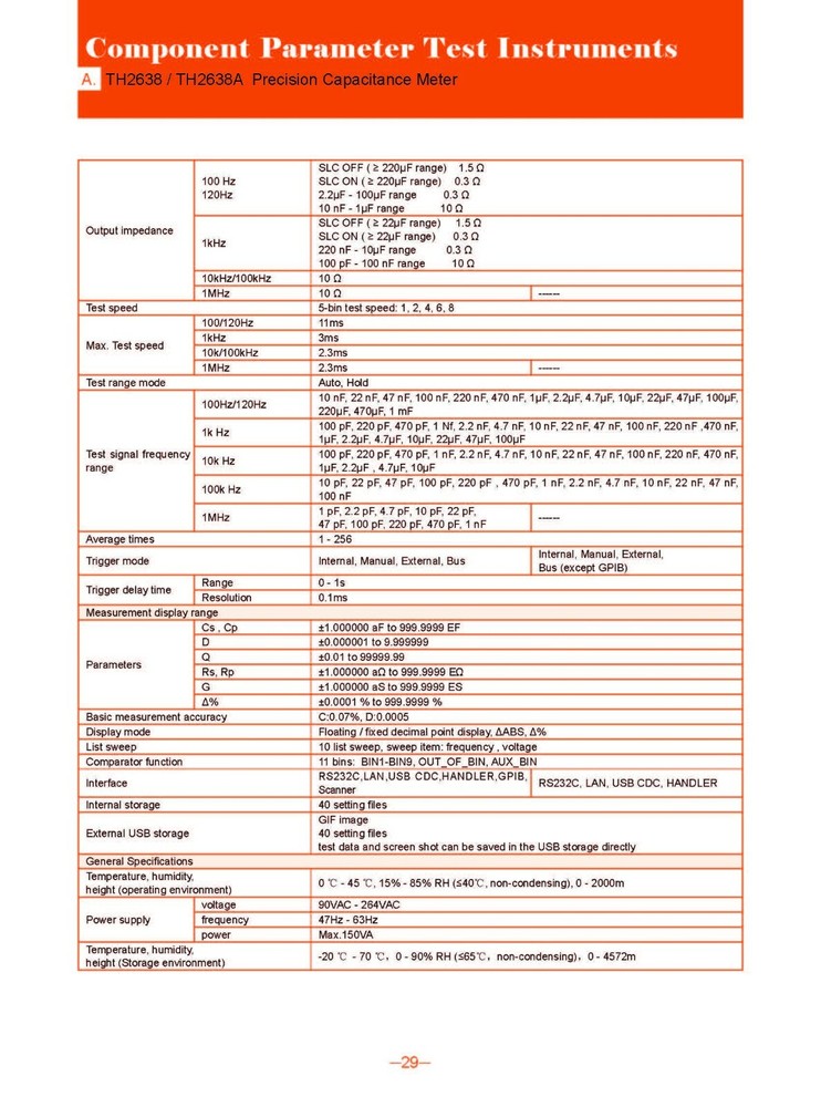 Tonghui TH2638 Precision Capacitance Meter ±0.07% Accuracy 1MHz Frequency