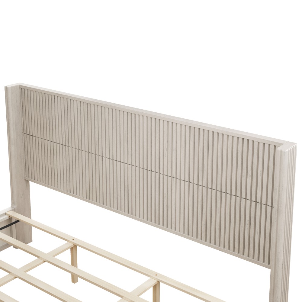 King Platform Bed Frame w/ Solid Wood Headboard, Easy Assembly