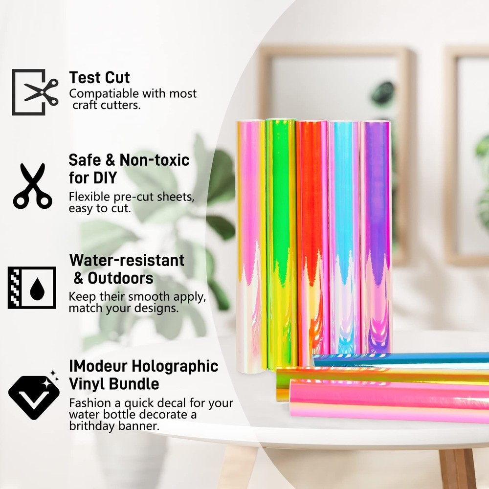 IModeur Opal Permanent Holographic Vinyl Bundle (5 Pack, 12” x 12”)